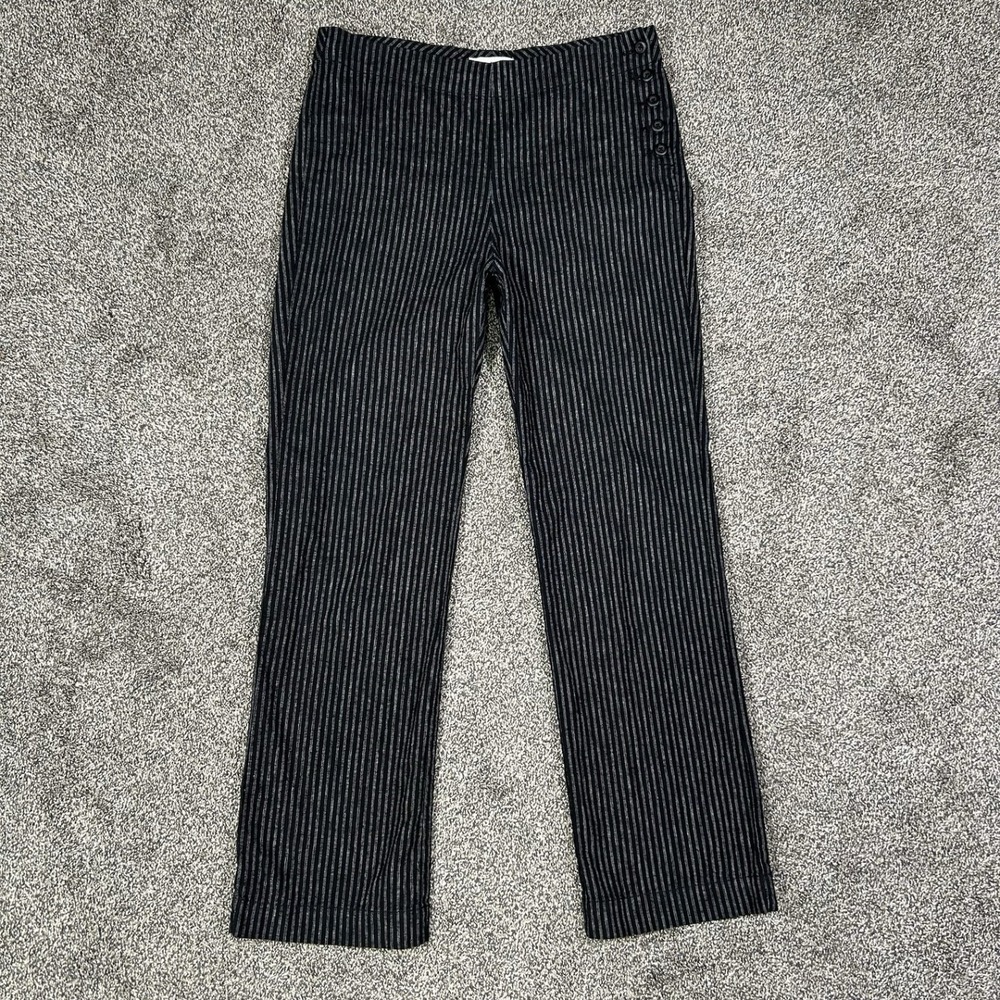 Sundance Black White Striped Linen Blend Side Button Pants Womens 8 Casual Work